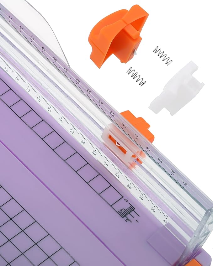 Firbon A4 Paper Cutter, 12 Inch Paper Trimmer with Extened Ruler, Purple | 12 Sheet Capacity | CM & Inch Scale | Spring-Loaded Safe Blade | Cuts Cardstock, Vinyl, Coupons, Labels & Scrapbooking Crafts