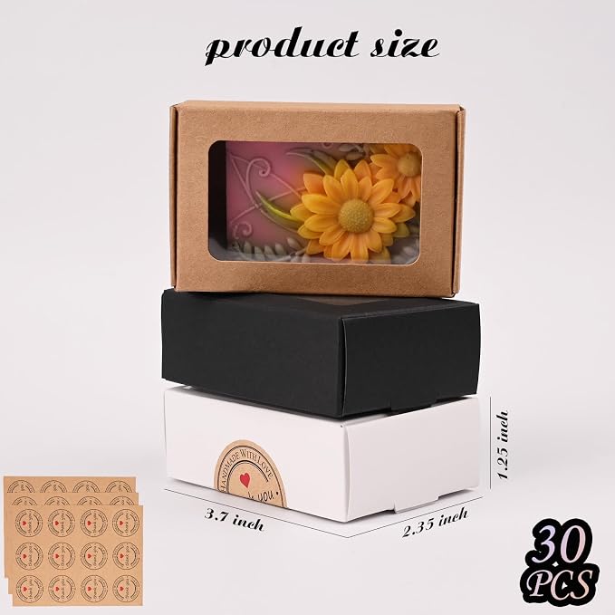 Moukiween Soap Boxes for Homemade Soap, Soap Packaging Gift Box with Window | 3.54 X 2.36 X 1.18 Inch Soap Packaging Gift boxes Multicolour with Window, Small Rectangular Soap Wrapping Boxes (30PCS)