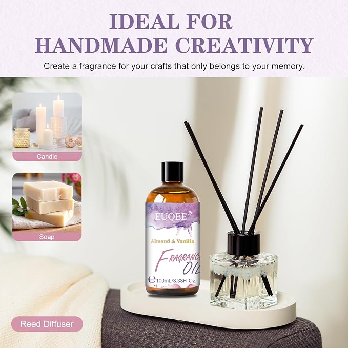 EUQEE Almond & Vanilla Fragrance Oil, 3.38 Fl oz/ 100ml