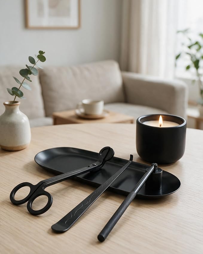 YOUTUOY 4 in 1 Candle Accessory Set, Matte Black