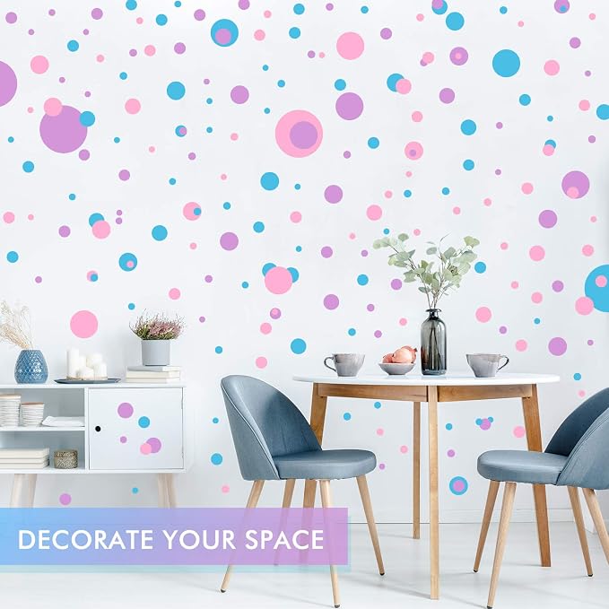 Zonon 264 Pcs Polka Dot Wall Stickers Circles Removable Lilac Pink Blue