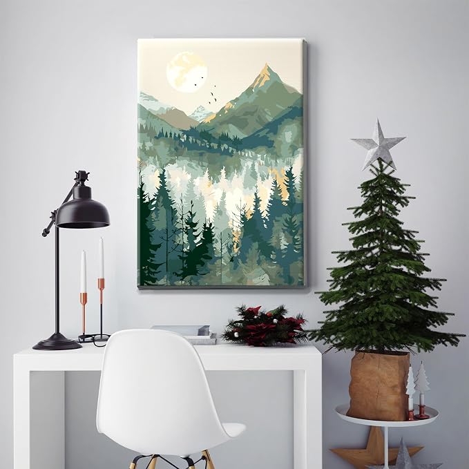 JOOZ Mountain Paint by Number for Adults, Paint by Numbers Kit for Adults with Frame, DIY Mountain Landscape Paint by Number Kits Framed Canvas, Oil Painting Kit for Home Wall Decor 8 x 12 Inch