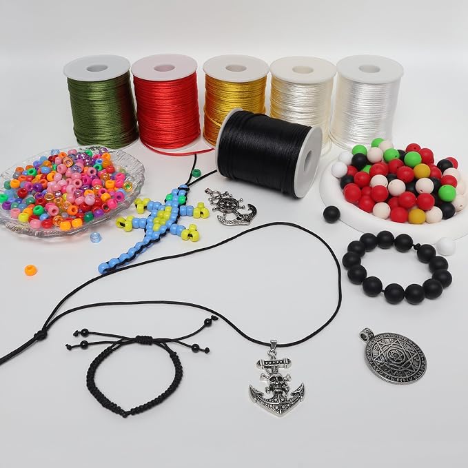 LUSTEMBER 2 mm x 330 Feet Satin Nylon Cord, Silky Smooth Nylon String for Jewelry Making Bracelet Necklaces Beading Thread Rattail Macrame Kumihimo Chinese Knot Craft