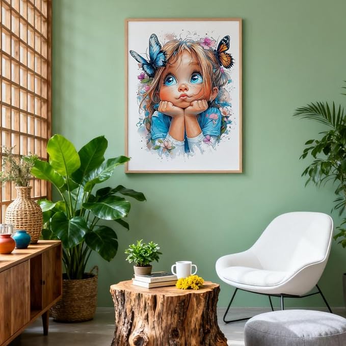 Amaieuin Cute Girl Diamond Painting for Adults,Diamond Art Painting for Adults,5D Diamond Painting for Home Decor and Gifts 12x16in