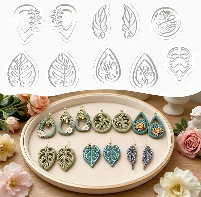 10Pcs Tropical Leaf Polymer Clay Cutters Set