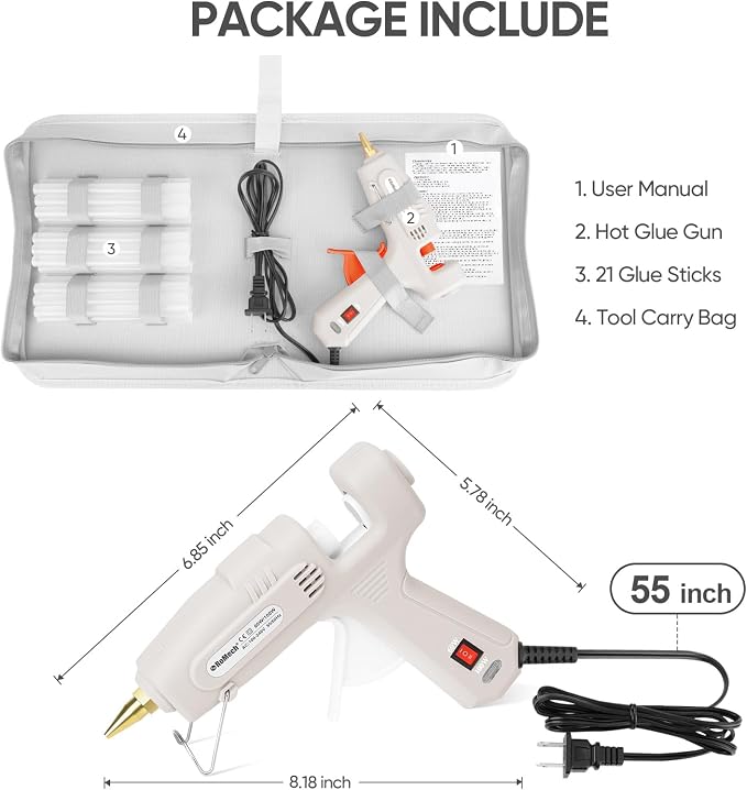 RoMech 60/100W Dual Temp Hot Glue Gun and Sticks Set, Full Size with Case