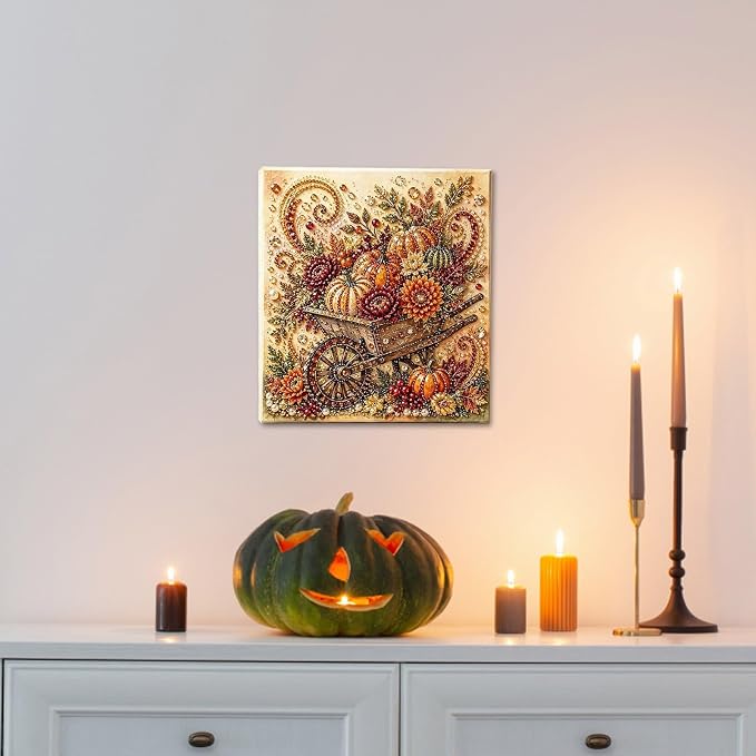 Autumn Pearl Painting Kit Cute 5D Pearl Painting Crafts for Adults，C | Pumpkin Diamond Art Kit for Beginner, Diamond DIY Kit for Thanksgiving Birthday Holiday Gift