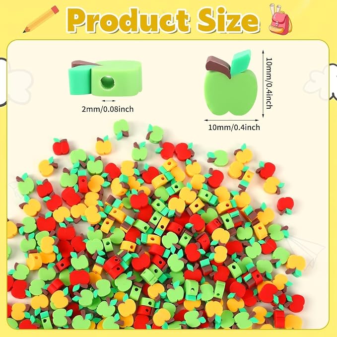 Augshy 300Pcs Apple Shaped Clay Beads Back to School Jewelry Craft Kit
