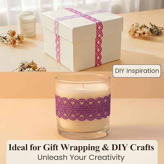 SallyFashion 6Rolls Glitter Lace Washi Tape Set, Decorative Scrapbook Tape | Self-Adhesive, 6 Colors, for Scrapbooking Supplies, Card Making, Aesthetic Journaling and DIY Craft Projects Gift Wrapping