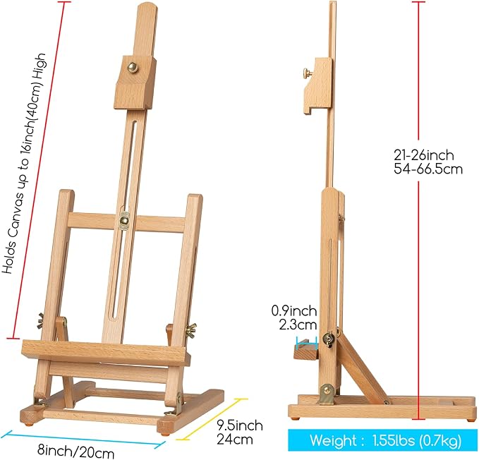 MEEDEN H-Frame Tabletop Easel for Painting: Adjustable Desktop Easel | Painting & Display Table Top Easel Stand - Hold Canvas up to 16" Sturdy Beech Wood Table Art Easel for Adults, Beginners