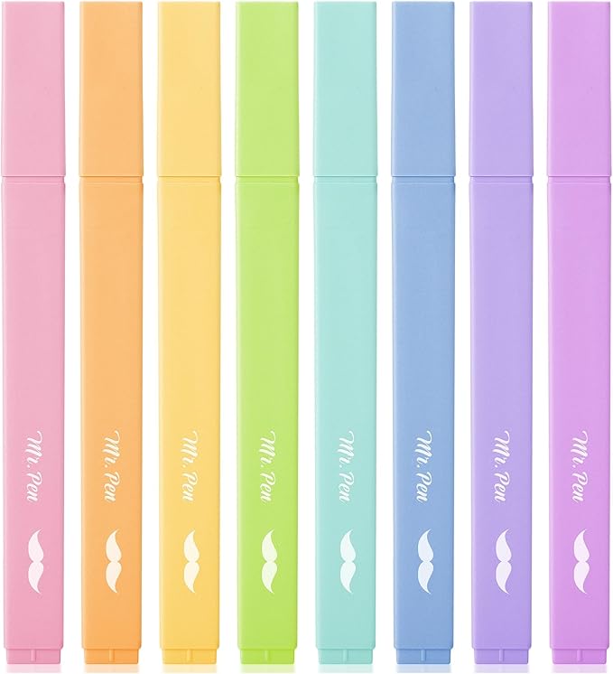 Mr. Pen- Aesthetic Highlighters No Bleed, 8 Pack, Assorted Colors | Chisel Tip, Cute Highlighters Assorted Colors for Journaling, Highlighting, Underlining, Fast Dry, Back to School Supplies