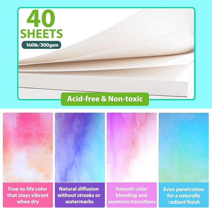 Soucolor Watercolor Paper Pad 9x12 140lb Cold Press 40 Sheets Art Supplies | Professional Wet Techniques Water Color Paper,140lb/300gsm Artist Painting Book texture,Acid-free archival quality