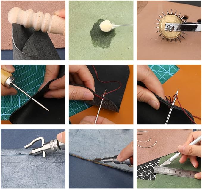 BUTUZE Leather Working Tools, Practical Leather Craft Kit with Waxed Thread Groover Awl Stitching Punch Hole for Leathercraft Beginner or Adults Gifts