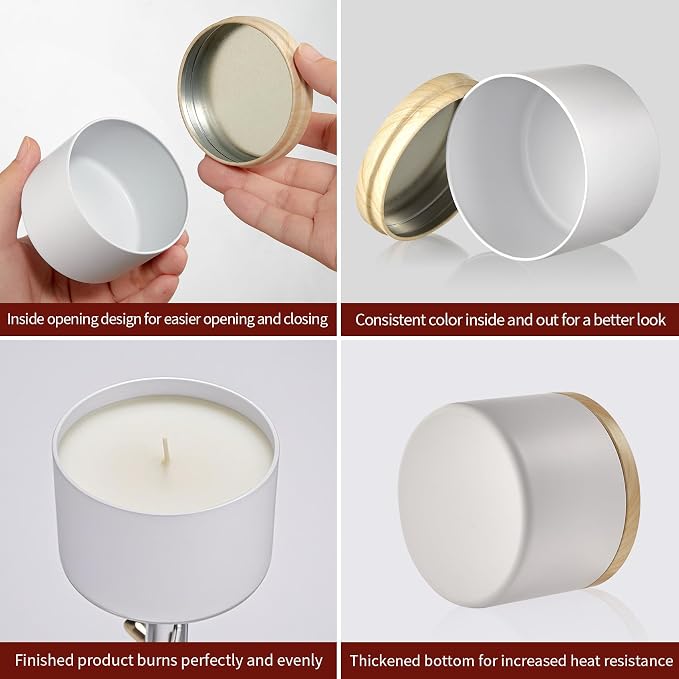 MGLIFEUL 4oz Candle Tins Jars Cans with Lids and Wax Wick for Making Candle | White Empty Candle Containers for Small Business & Beginners Commercial candle-making DIY Candle Supplies (White,4oz,48pcs)