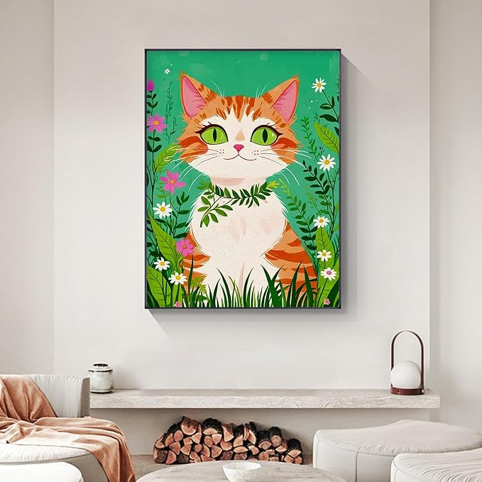 Yezavesu Orange Cat Framed Paint by Numbers Kit for Adults Beginner | With Frame Canvas 12x16 Inch, DIY Acrylic Painting by Numbers Cat, Stress Relief Craft Kits, Home Wall Decor Gift