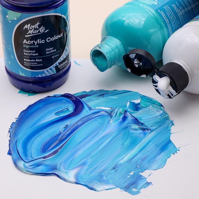 Mont Marte Signature Turquoise Acrylic Paint, 16.9oz (500ml), Semi-Matte Finish, Suitable for Canvas, Wood, Fabric, Leather, Cardboard, Paper, MDF and Crafts