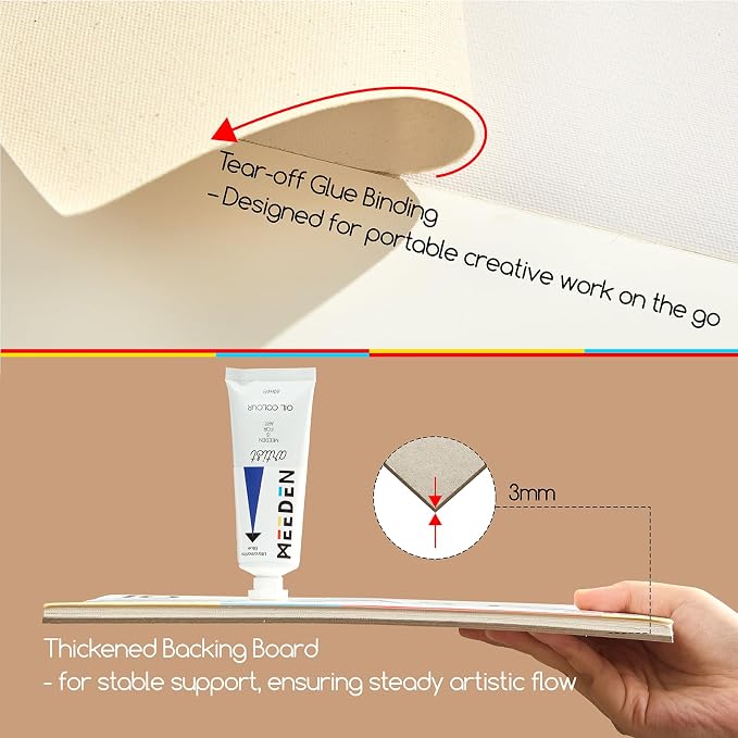 MEEDEN Artist Canvas Paper Pad: 9"x12" Canvas Pad, 20 Sheets (9.8oz/280g), Triple Primed Glue Bound Canvas Paper for Adults & Students - Art Supplies for Oil, Acrylic Mixed Media Painting