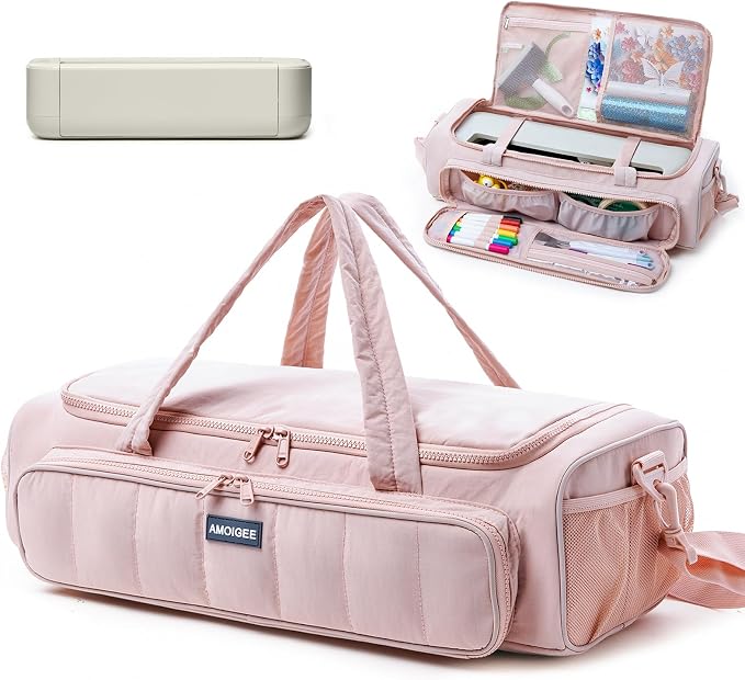 AMOIGEE Puff Carrying Case for Cricut Explore 5, Quilted Storage Bag for Die-Cutting Machine, Travel Craft Tote with Pockets for Vinyl, Tools, Mats and Cricut Accessories and Suppliers