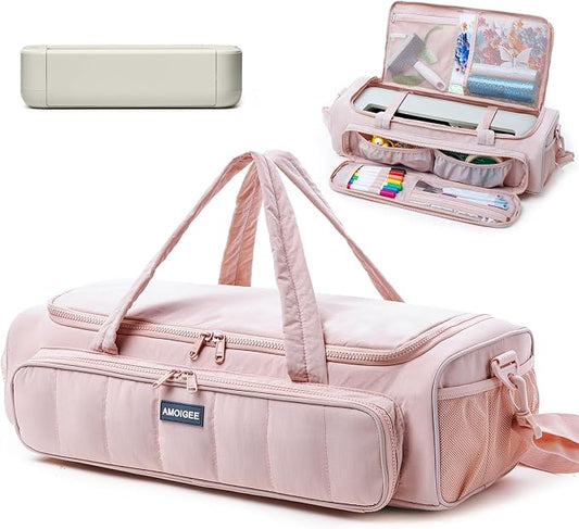 AMOIGEE Puff Carrying Case for Cricut Explore 5, Quilted Storage Bag for Die-Cutting Machine, Travel Craft Tote with Pockets for Vinyl, Tools, Mats and Cricut Accessories and Suppliers