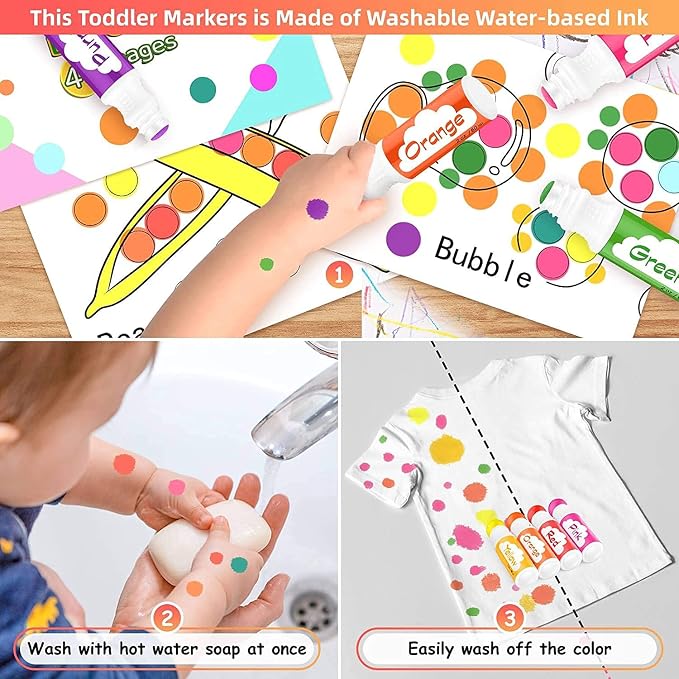 Soucolor 20 PCS 10 Colors Kids Washable Dot Markers,48 Page Activity Book
