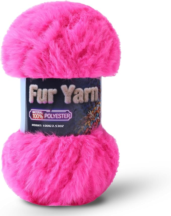 Faux Fur Yarn Soft Fluffy for Crocheting - 1 Skeins(Each 3.5oz/100g, 71yd/65m) - Chunky & Fluffy Yarn for Crochet Amigurumi, Blankets, Hand Knitting, Scarves &Crafts (1, Rose Red)