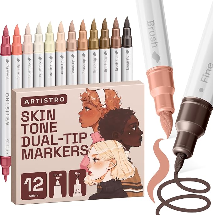 ARTISTRO 12 Skin Tones Dual-Tip Acrylic Paint Marker Pens for Drawing | For Fabric, Rock, Glass, Wood, & Molds, Arts & Crafts Gift for Adults, Teens, & Kids, Classroom Must Haves & School Supplies