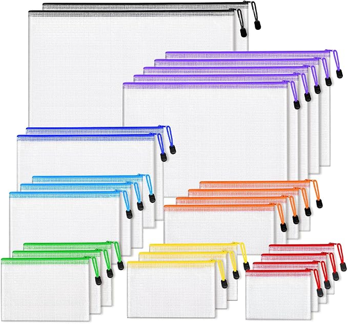 PAPEJOON 26pcs Mesh Zipper Pouch Bags, 8 Sizes Plastic Zippered Storage Bags for Organizing, Clear Pouches with Zipper, Waterproof Mesh Pouch for Office School Supplies, Home Organize, Travel Storage