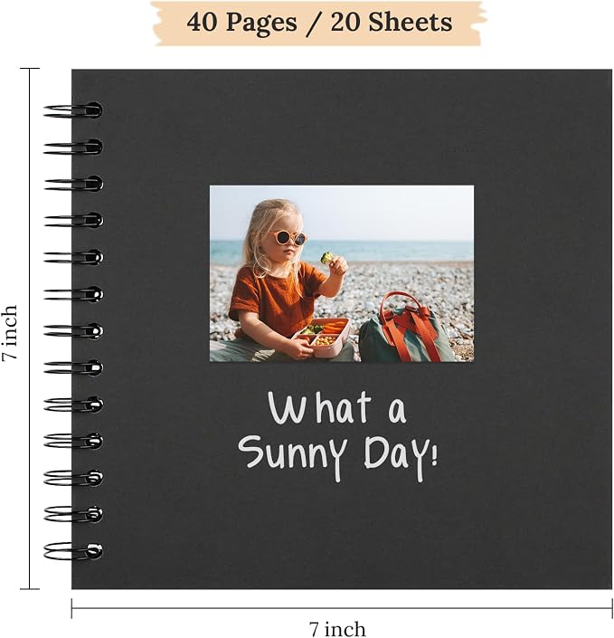 Scrapbook Photo Album 7"x7" 20 Sheets 40 Pages Hardcover Kraft Paper Khaki