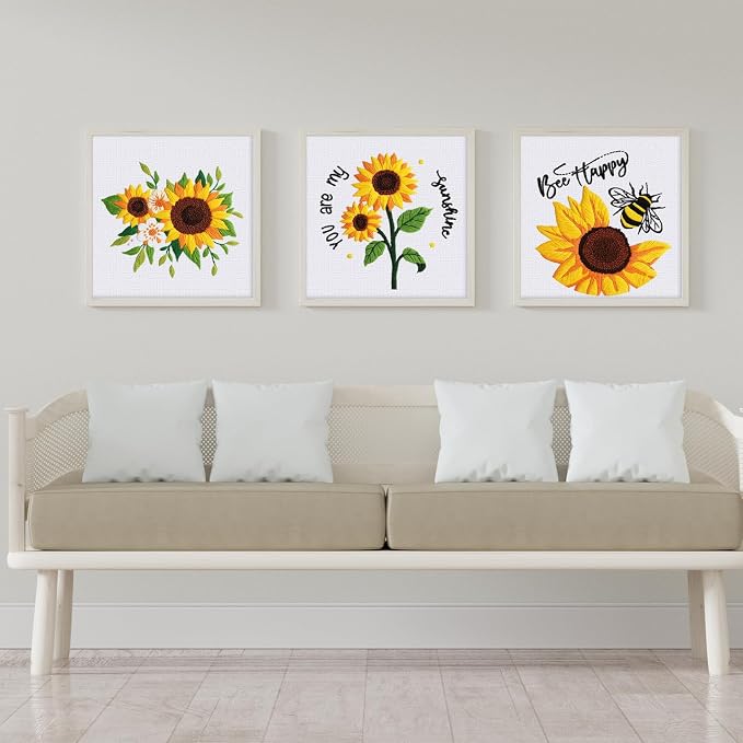 Louise Maelys 3 Set Summer Sunflower Embroidery Kit for Beginners Floral | Bright Sunflower Designs Make a Thoughtful Gift Choice. Needlepoint Kit for DIY Hobbies and Cross Stitch Kits for Adults
