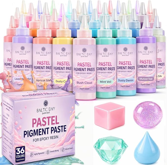 BALTIC DAY Pastel Pigment Paste for Epoxy Resin, 36 Colors, 15g Each | Soft opaque pastel colors for resin jewelry, coasters, tumblers, molds, home décor and DIY crafts