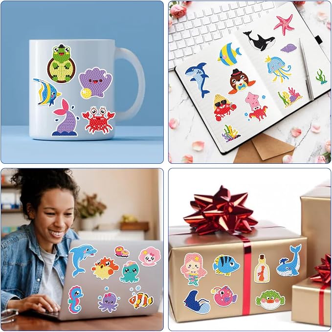 Labeol Diamond Art Kits for Kids Boys and Girls Ages 6-8-10-12 Easy to DIY Creative Diamond Art Sticker Craft by Numbers Kits for Kids and Adult Beginners (sea)
