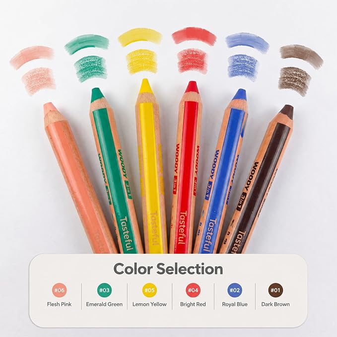 3 in 1 Colored Pencils Set, 6 Jumbo Fat Watercolor Crayons & Coloring Pencils Combo,Easy-Grip Non-Toxic Art Supplies with Sharpener & Water Brush for Beginners and Adults