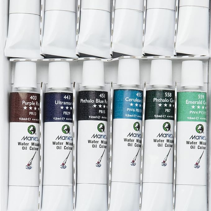 Marie's Water-Mixable Oil Color Set of 18, 12ml Tubes Solvent-Free - 6 Pack