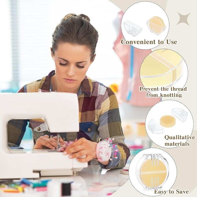 Maitys 2 Pcs Thread Wax Beeswax for Hand Sewing,Yellow, Clear Case | Conditioner for Embroidery Quilting, Strengthens Sewing Line Reduces Fraying, Clear Case Storage, Natural Beeswax Formula