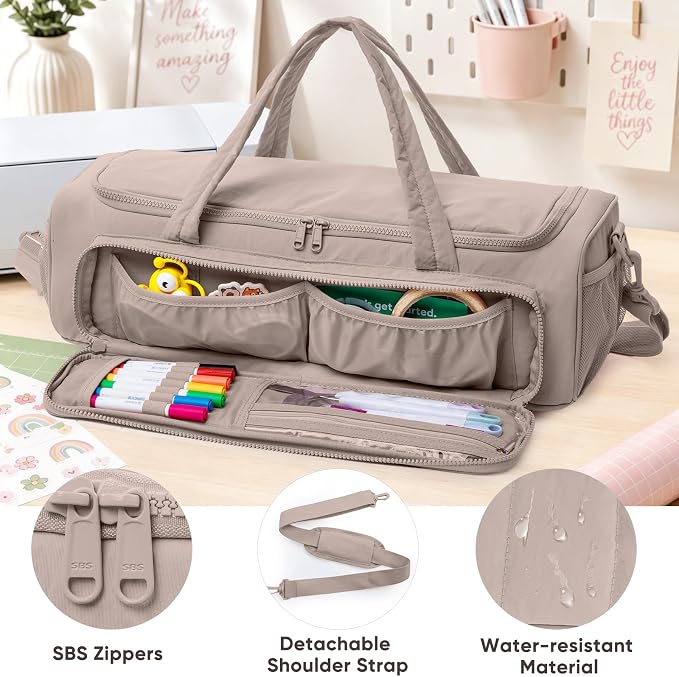 AMOIGEE Puff Carrying Case for Cricut Explore 5, Quilted Storage Bag for Die-Cutting Machine, Travel Craft Tote with Pockets for Vinyl, Tools, Mats and Cricut Accessories and Suppliers