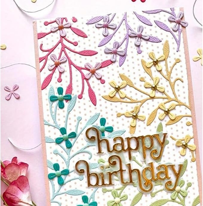 Scrapbooking Die-Cuts, Happy Birthday Ballon Metal Cutting Dies for Card Making, Paper Craft Punch Template, Background Embossing Stencils, DIY Album Décor(Branches Blossoms-11.1x7.5cm)
