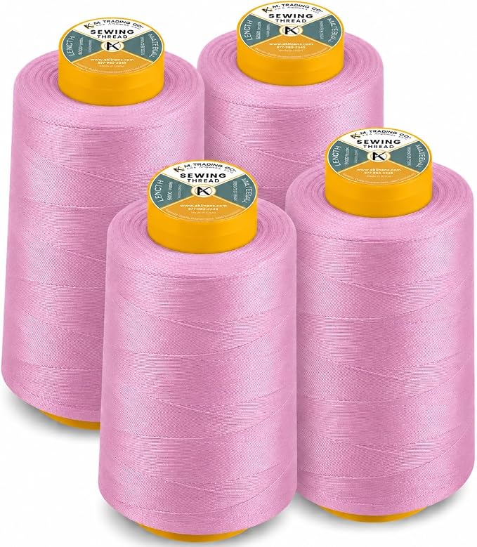 AK TRADING CO. 4-Pack Rose Pink All Purpose Sewing Thread Cones (6000 Yards Each) of High Tensile Polyester Thread Spools for Sewing, Quilting, Serger Machines, Overlock, Merrow & Hand Embroidery