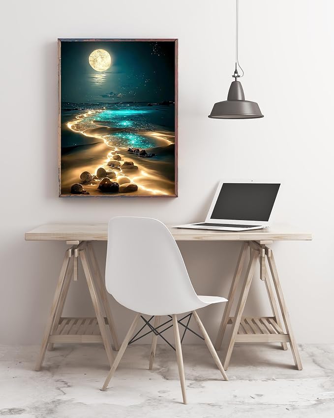Moonlight Beach Diamond Art Kits for Adults, 5D Diamond Painting for Adults