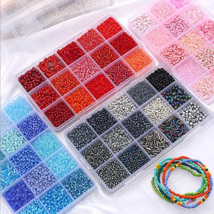 15 Grid Red Glass Seed Bugle & Tube Beads Kit for Jewelry Making DIY Craft