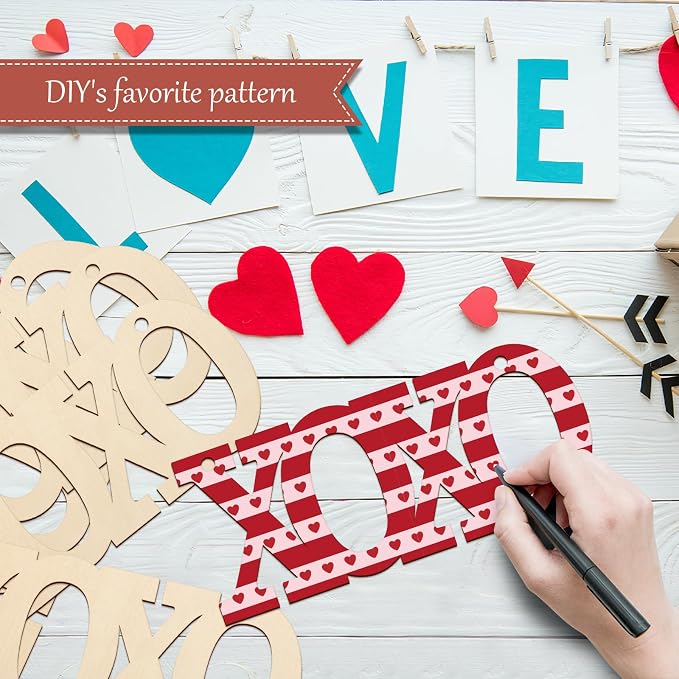 Wooden XOXO Letter Ornaments to Paint 7 inch, Valentine's Day Wooden DIY Blank Unfinished Round Wood Discs Ornament for Crafts Hanging Decorations(10PCS)