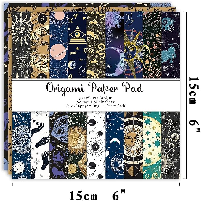 Origami Paper 50 Sheets, 6-Inch Square Double Sided Colored Craft Paper | 70GSM colorful paper,50 Vivid Pattern Origami Kit,DIY Hand Crafts,Arts Creativity,Easy to Fold,No-Fading.Constellation