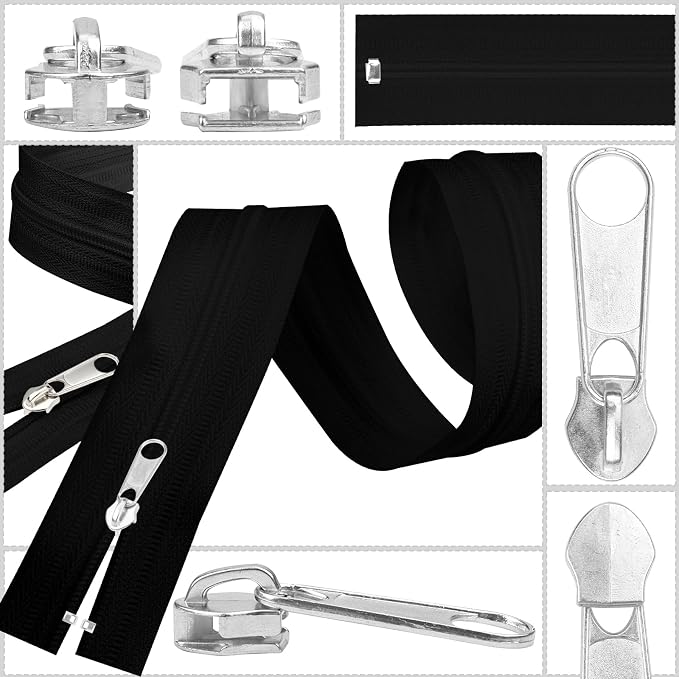DOITEM 20Pcs Silver Zipper Repair Kit Zippers Replacement 5# Zipper Pull Rescue Kit for Clothing Jackets Purses Luggage Backpacks