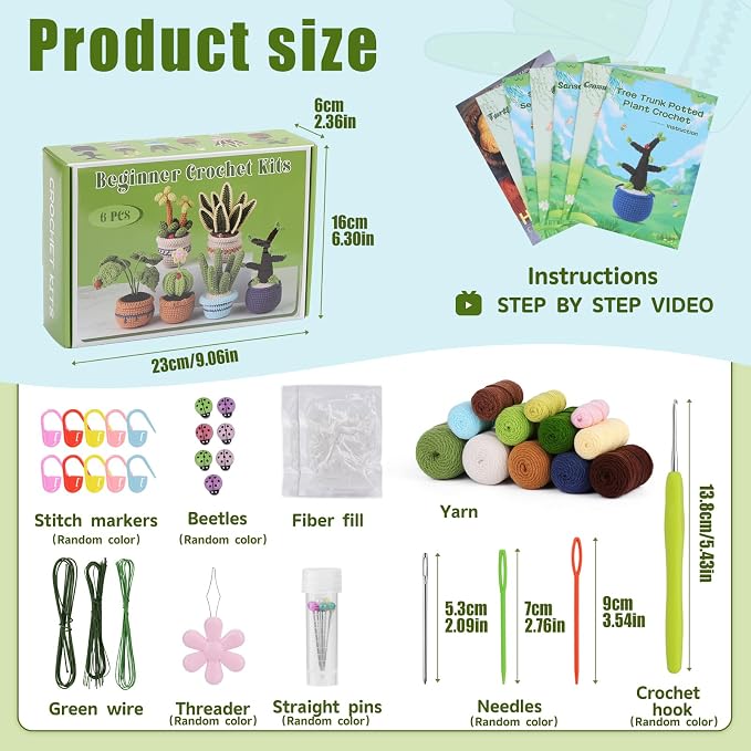 Hssugi Crochet Kit for Beginners, 6PCS Succulents Plants Crochet Kits | Crochet Kits with Step-by-Step Video Tutorials, Crochet Yarn DIY Beginner Crochet Kit for Adults Succulent Family