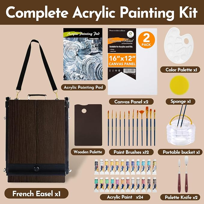 CONDA 70” Art Set with French Easel of Aluminum Legs, Folding Sketch Painting Easel with Drawer, Tripod Easel Stand for Painting, Sketching, Display