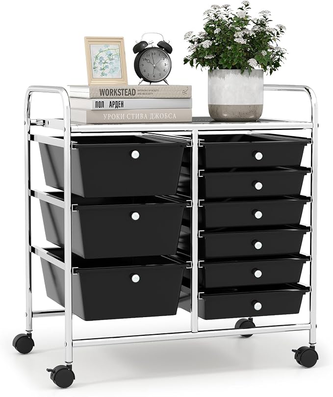 LDAILY 9 Drawer Rolling Storage Cart, Rolling Cart with Drawers for Classroom, Art Supply Craft Organizer on Wheel with Metal Frame & Handles for Home Office School