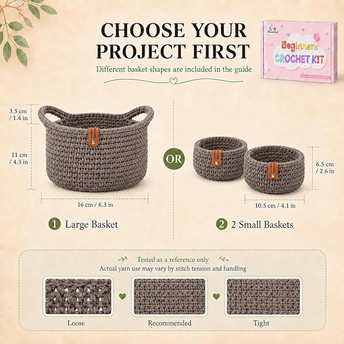 27PCS Crochet Basket Kit for Beginners,Camel Square Basket,Gift Box Package