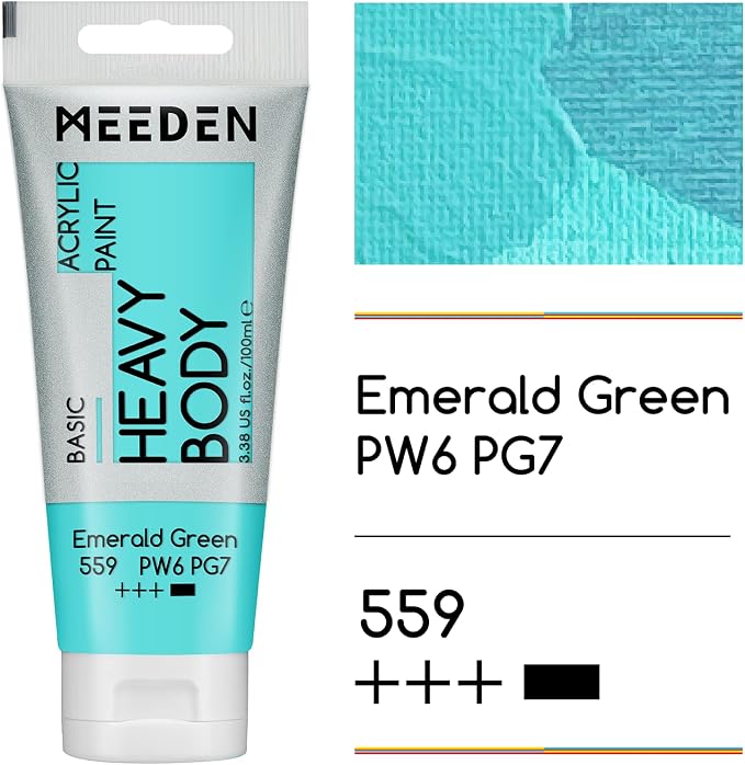 MEEDEN Acrylic Paint Emerald Green: 100ml/3.38oz x 2 with Titanium White | Heavy Body Artist Acrylic Paint Set for Canvas, Wood & Craft, Non-toxic Creamy Art Paint with Titanium White for Mixing