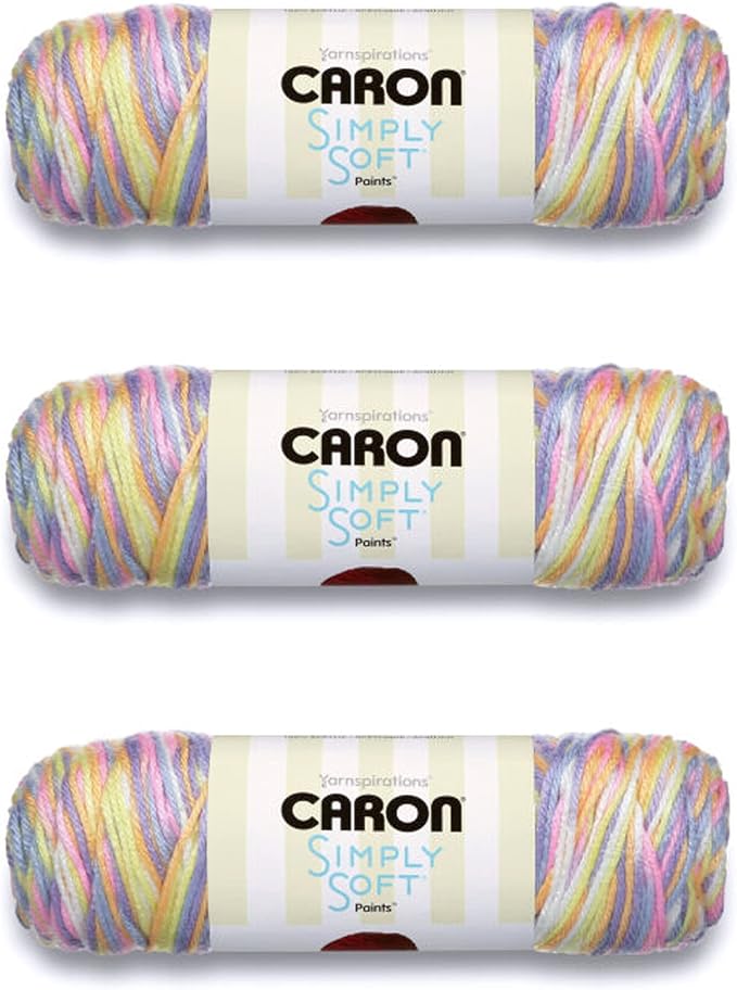 Caron Simply Soft Paints Yarn for Crocheting, Baby Brights, 3-Pack