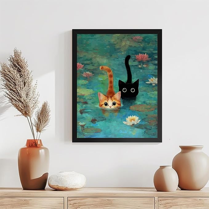 TCDZMYGS Pond Cat Paint by Numbers Kit for Adults Beginner,10x12 in | Paint by Number for Beginner,Adult Paint by Number,HD Color Canvas,DIY Tool Kits,Stress Relief Craft,Great Gift,With Frame