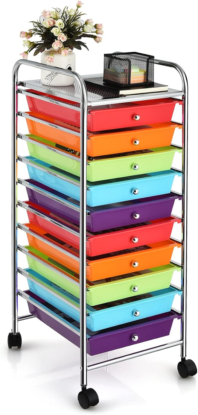 COSTWAY 10-Drawer Rolling Storage Cart, Utility Mobile Trolley